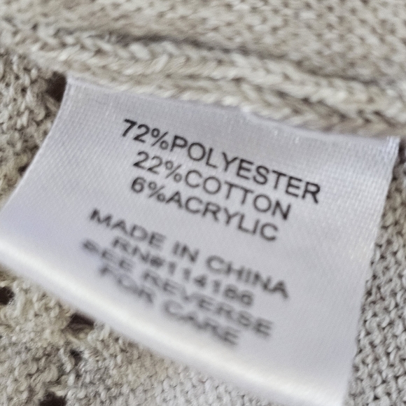 Peyton Primrose Taupe White Striped Open Front Asymmetric Hem Cardigan Sz M - Picture 9 of 12